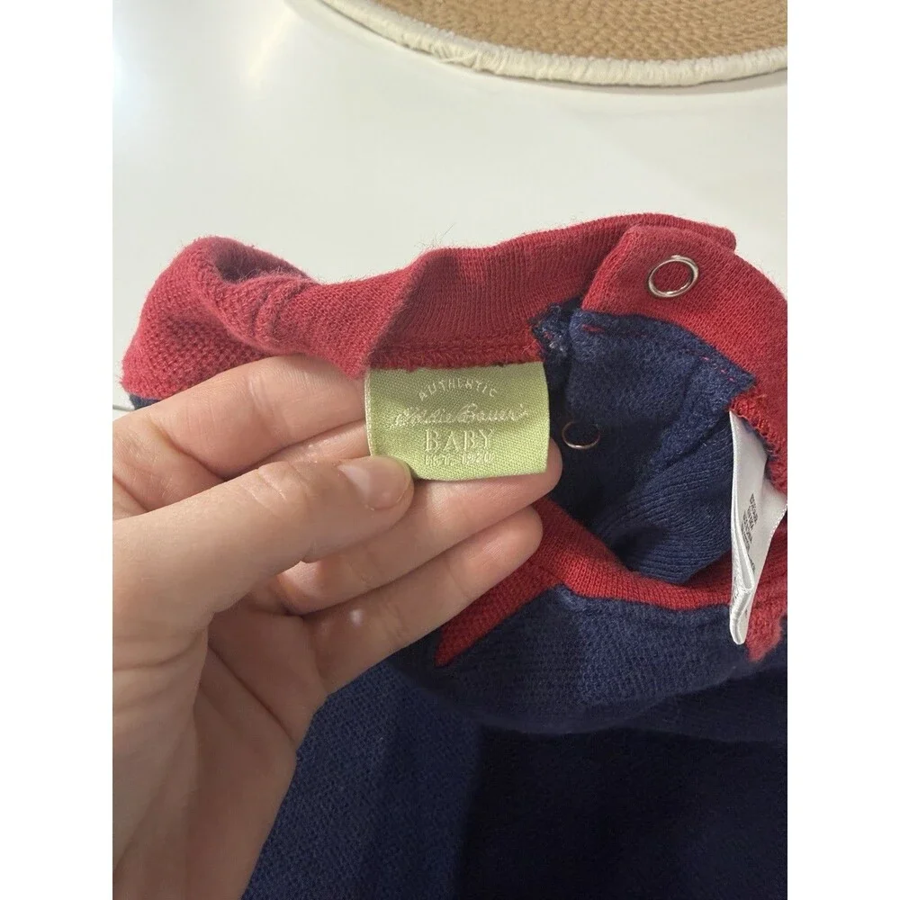 Vintage 90’s Eddie Bauer Blue Red Cotton One-Piece Romper 3-6 Months